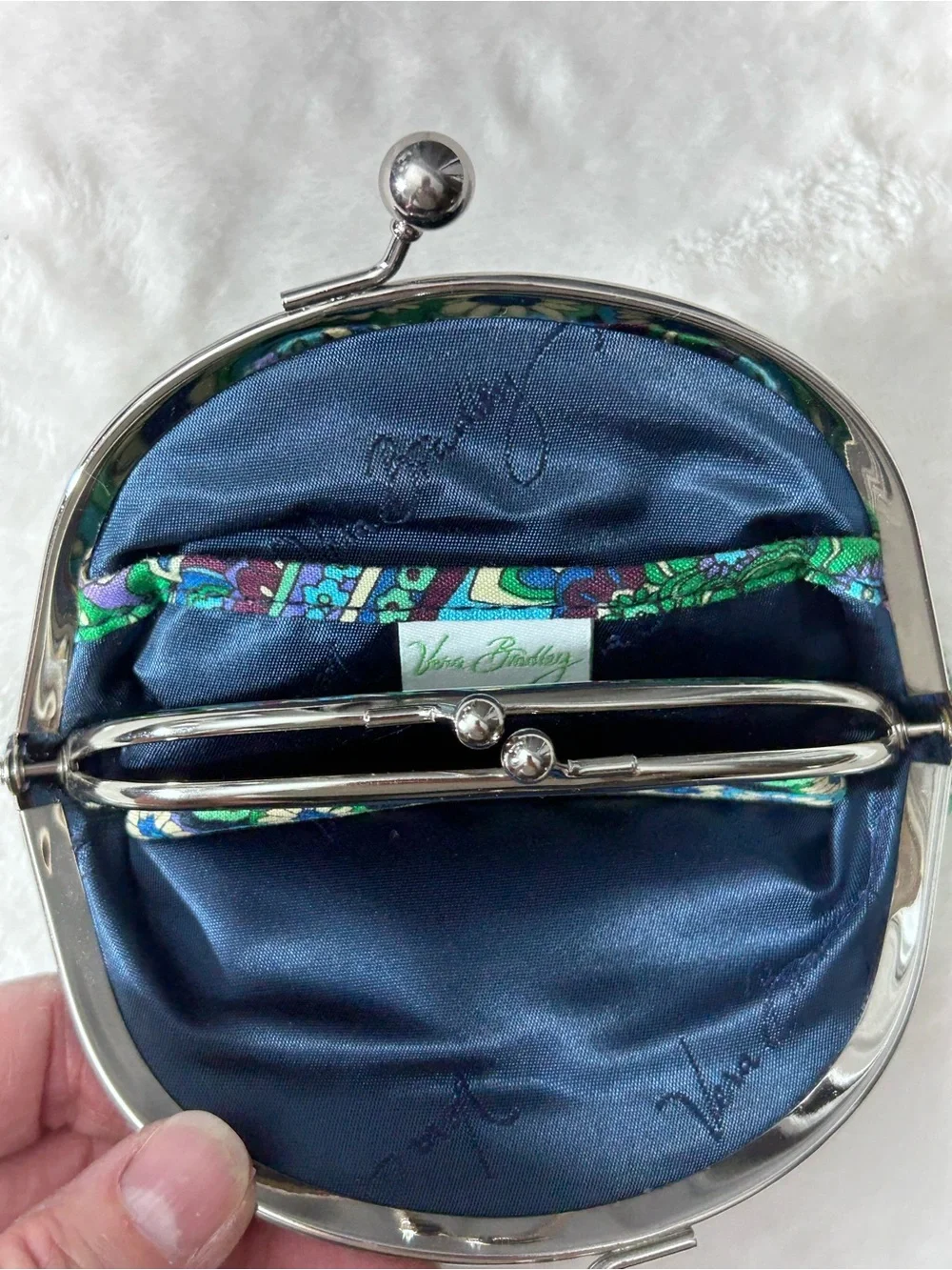 Vera Bradley Quilted Kiss-Lock Coin Purse in Blue, Green & Teal